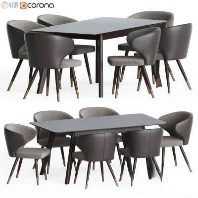 现代圆形餐桌椅子组合-1